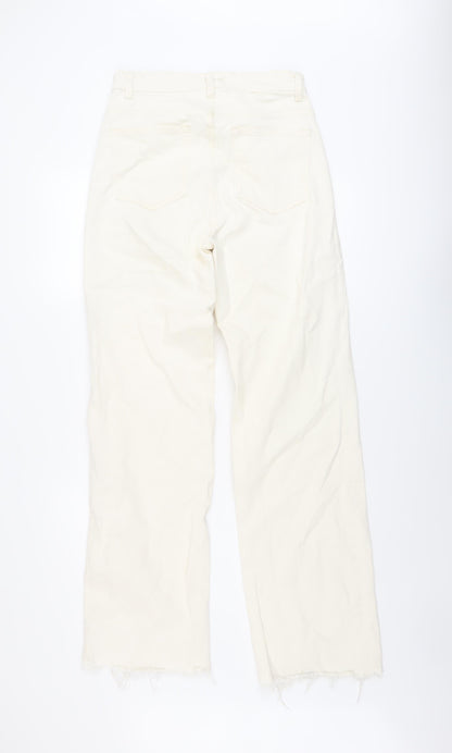 Denim & Co. Womens Ivory Cotton Wide-Leg Jeans Size 10 L32 in Regular Button