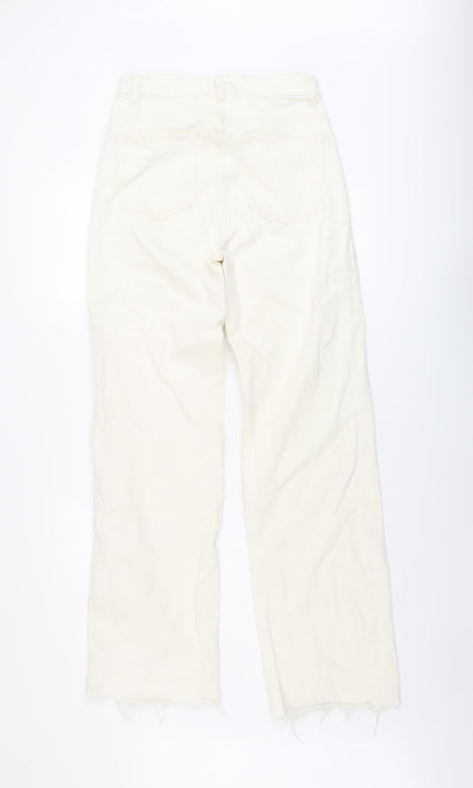 Denim & Co. Womens Ivory Cotton Wide-Leg Jeans Size 10 L32 in Regular Button