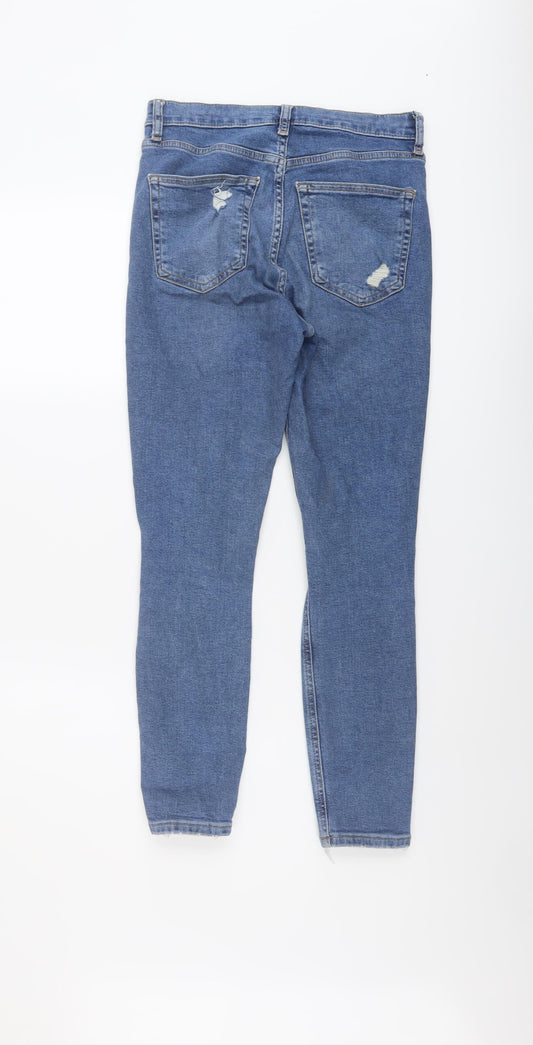 Topshop Womens Blue Cotton Skinny Jeans Size 28 in L25 in Regular Button