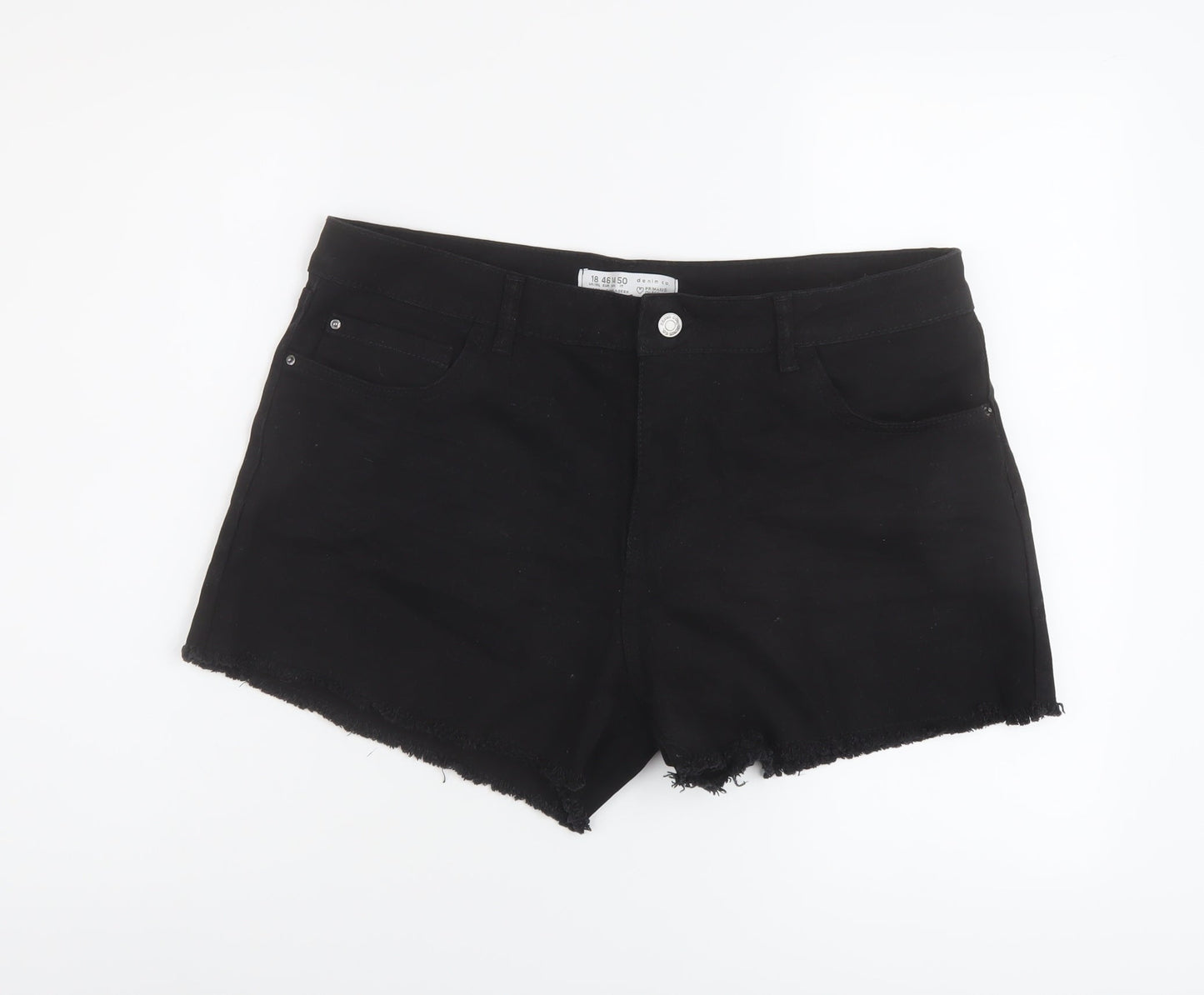Denim & Co. Womens Black Cotton Cut-Off Shorts Size 18 L4 in Regular Button