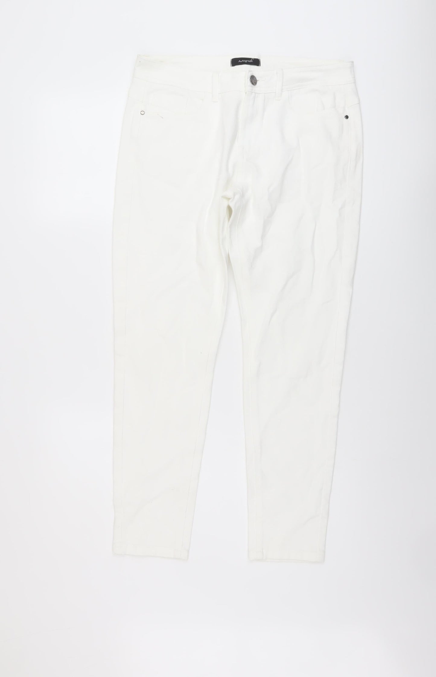 Autograph Womens Ivory Cotton Skinny Jeans Size 12 L27 in Regular Button