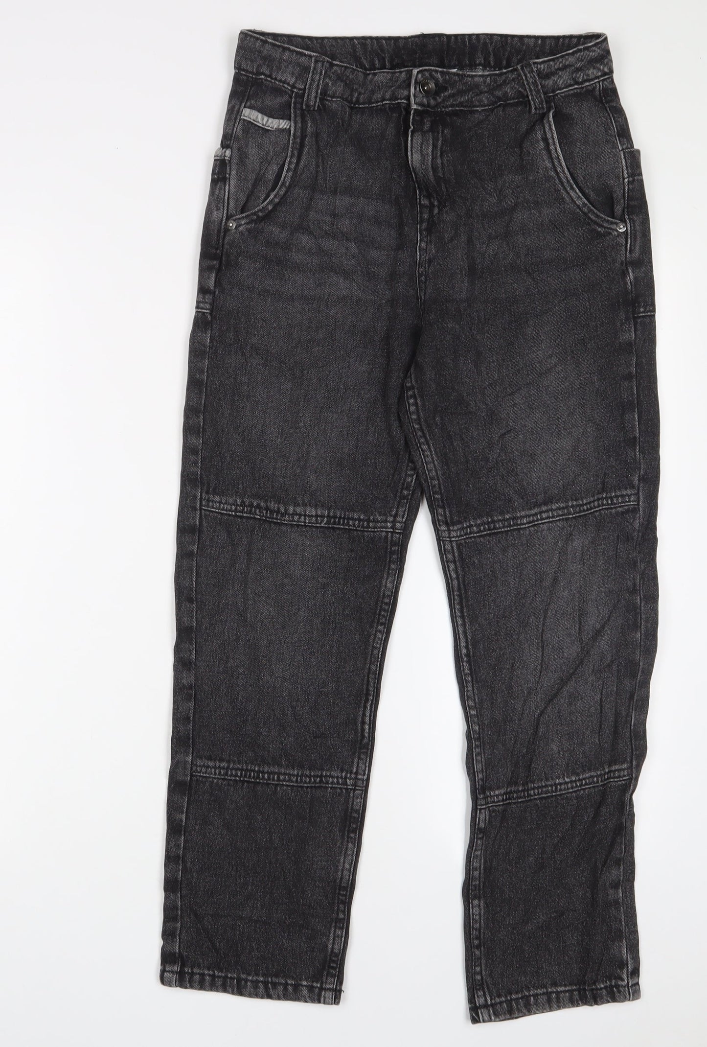 Marks and Spencer Girls Black Cotton Straight Jeans Size 11-12 Years L27 in Regular Zip - Pockets