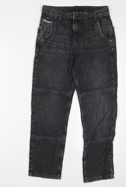 Marks and Spencer Girls Black Cotton Straight Jeans Size 11-12 Years L27 in Regular Zip - Pockets