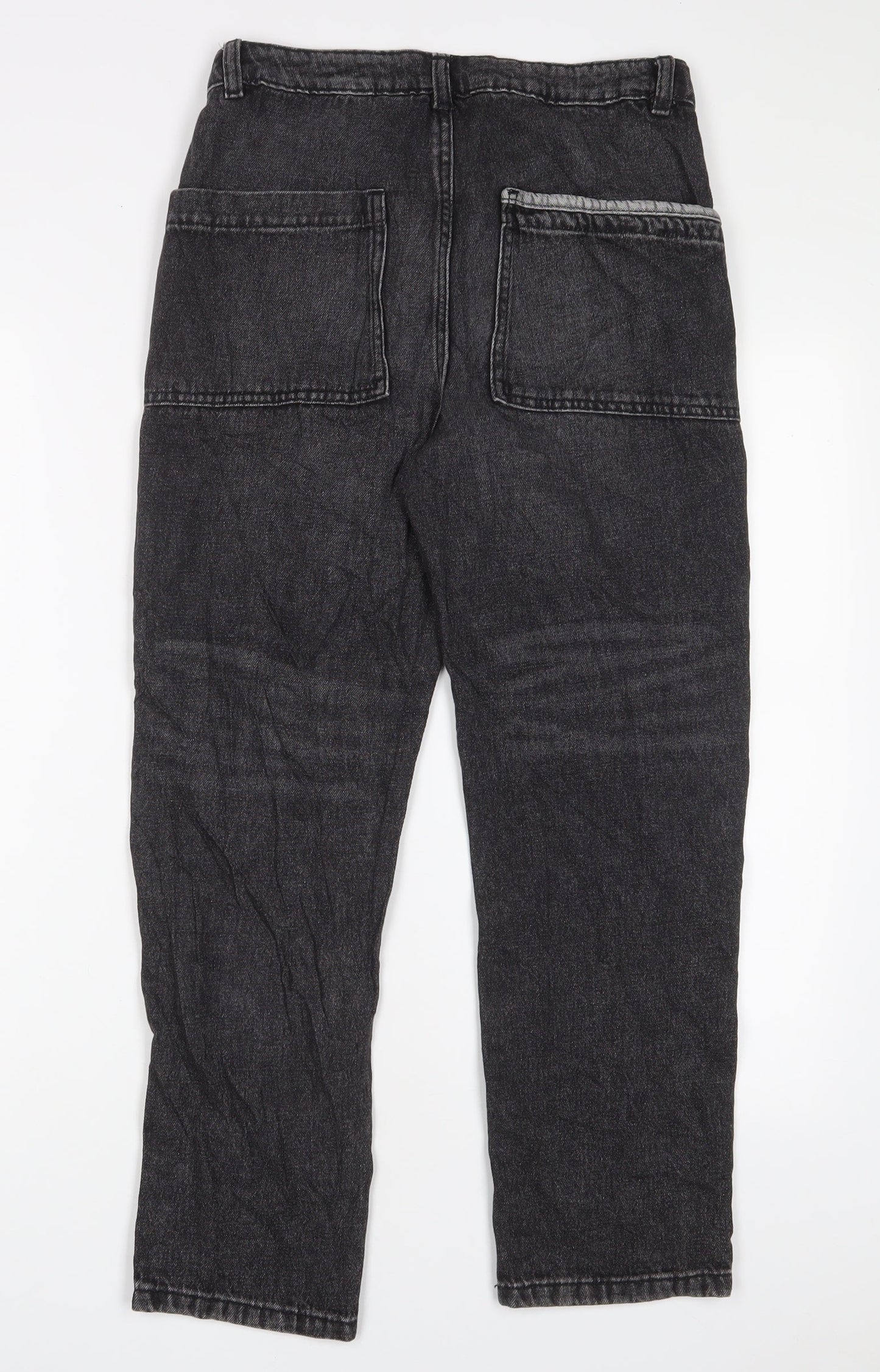 Marks and Spencer Girls Black Cotton Straight Jeans Size 11-12 Years L27 in Regular Zip - Pockets