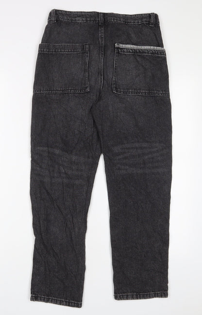 Marks and Spencer Girls Black Cotton Straight Jeans Size 11-12 Years L27 in Regular Zip - Pockets