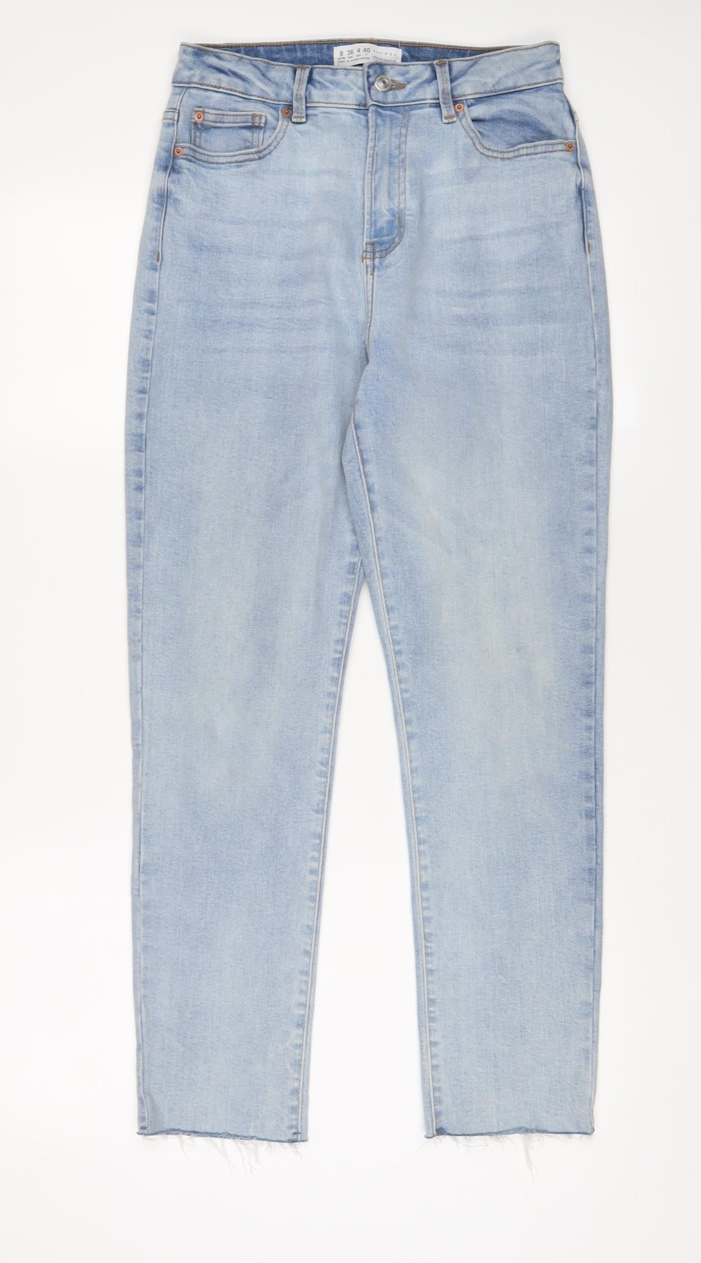 Denim & Co. Womens Blue Cotton Straight Jeans Size 8 L28 in Regular Zip - Pockets