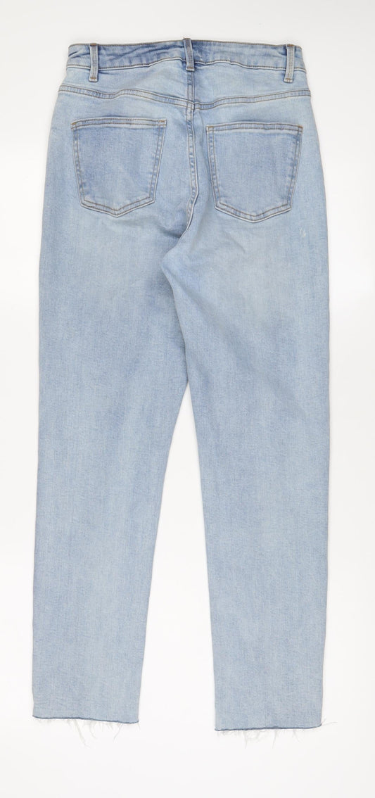 Denim & Co. Womens Blue Cotton Straight Jeans Size 8 L28 in Regular Zip - Pockets