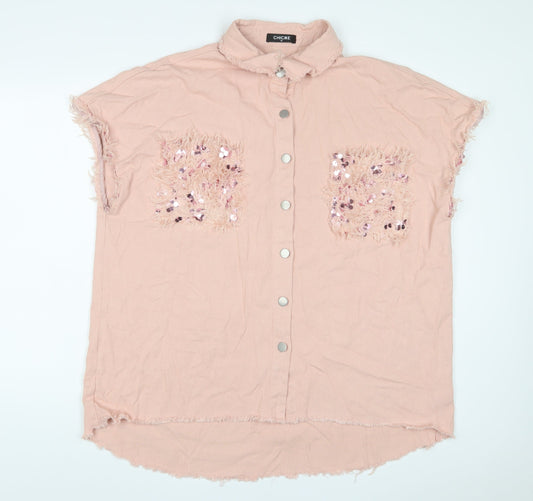 Chic me Womens Pink Gilet Jacket Size XL Button - Sequins