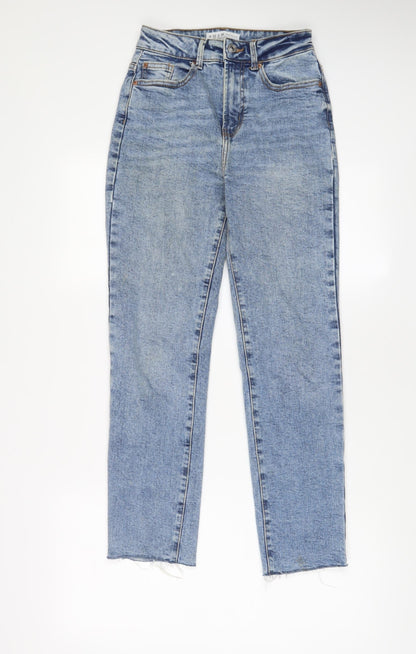 Denim & Co. Womens Blue Cotton Straight Jeans Size 4 L28 in Regular Zip - Pockets