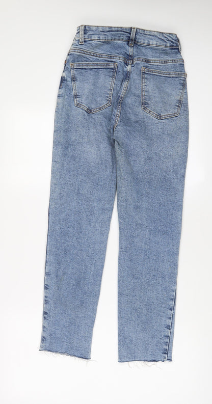 Denim & Co. Womens Blue Cotton Straight Jeans Size 4 L28 in Regular Zip - Pockets