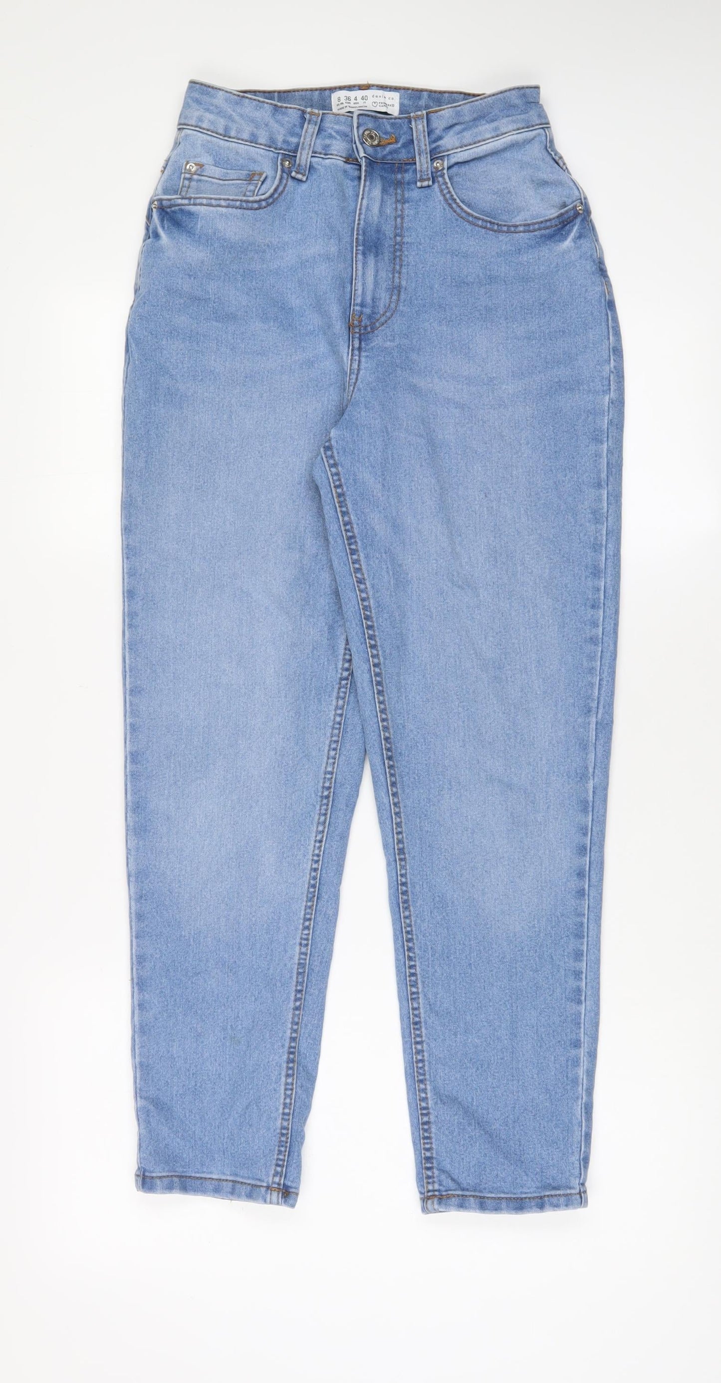 Denim & Co. Womens Blue Cotton Straight Jeans Size 8 L28 in Regular Zip - Pockets