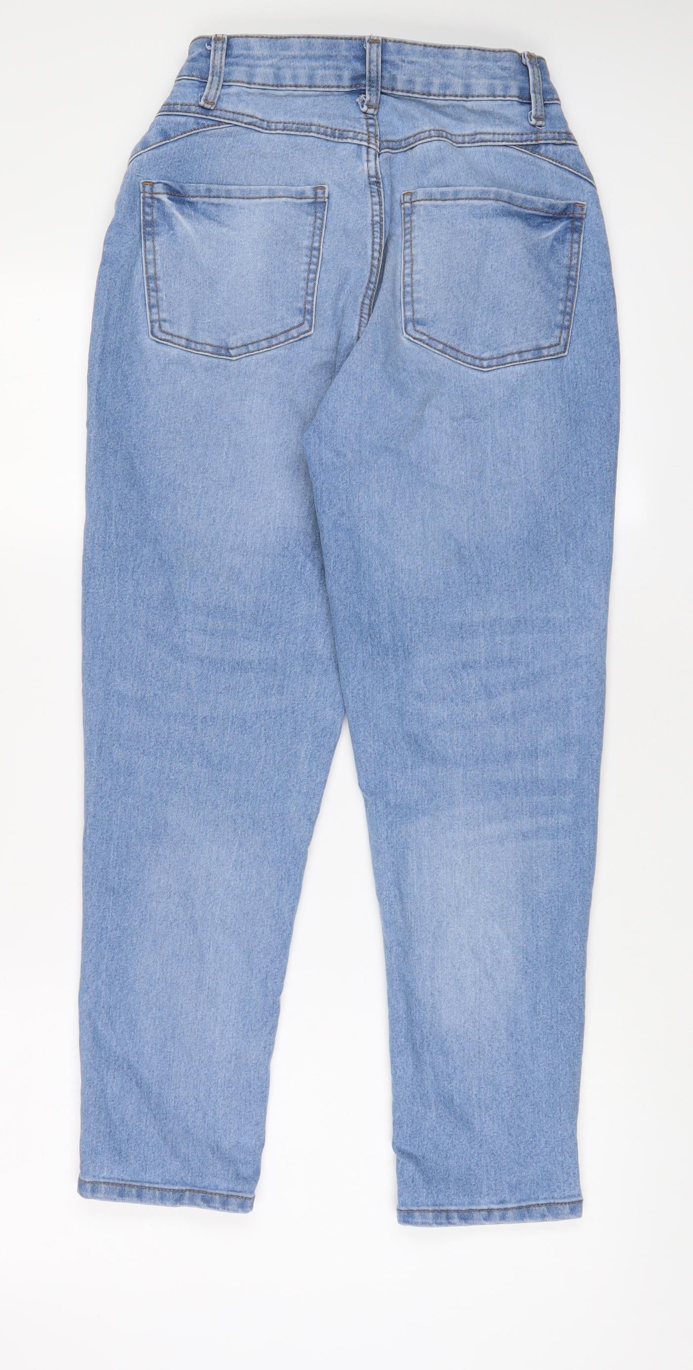 Denim & Co. Womens Blue Cotton Straight Jeans Size 8 L28 in Regular Zip - Pockets