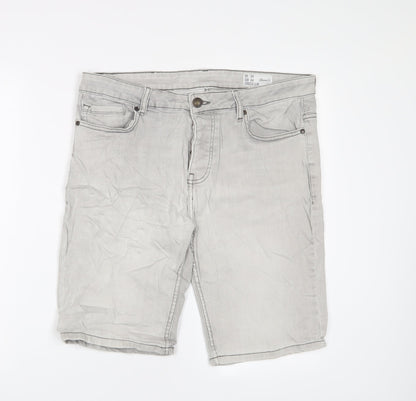 Denim & Co. Mens Grey Cotton Bermuda Shorts Size 34 in L11 in Regular Button - Pockets