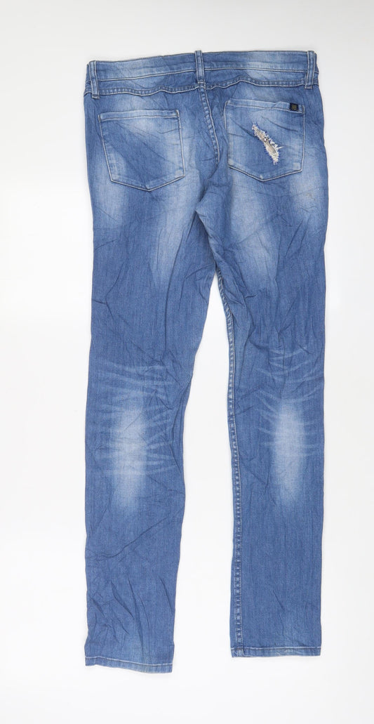 Oasis Womens Blue Cotton Skinny Jeans Size 10 L32 in Regular Zip - Embroidered, Jewels