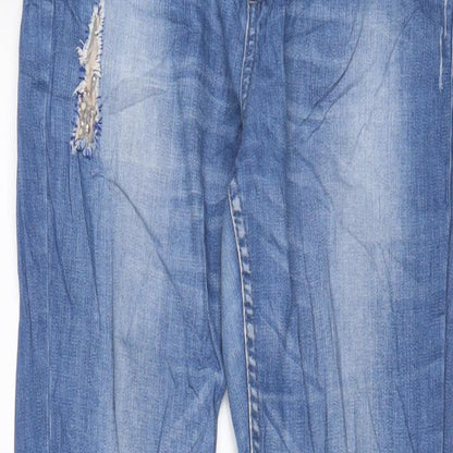 Oasis Womens Blue Cotton Skinny Jeans Size 10 L32 in Regular Zip - Embroidered, Jewels