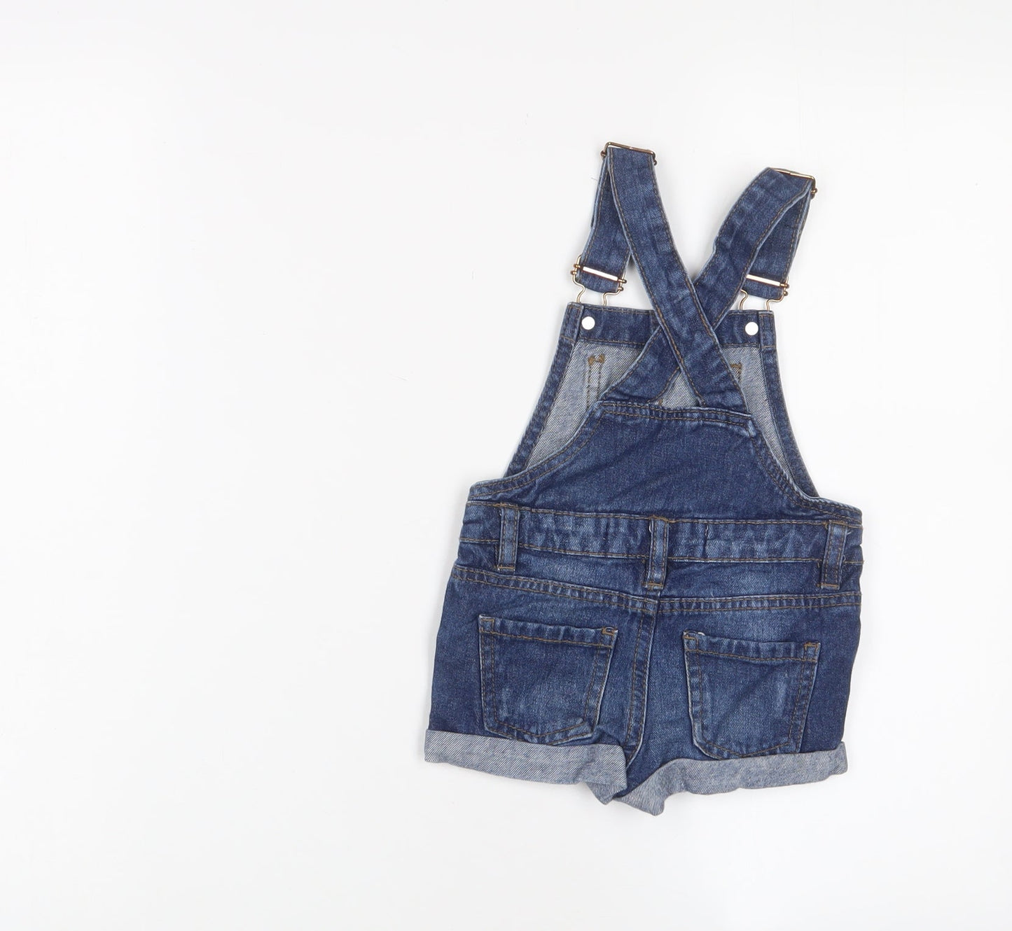 Denim & Co. Girls Blue Cotton Dungaree One-Piece Size 2 Years Button - 1.5-2 Years
