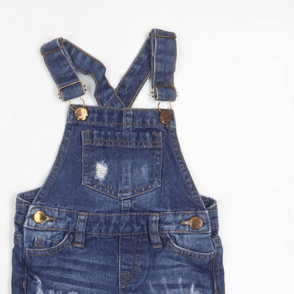 Denim & Co. Girls Blue Cotton Dungaree One-Piece Size 2 Years Button - 1.5-2 Years