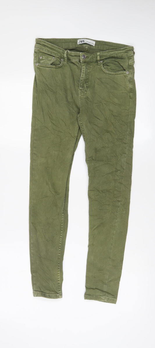 Zara Womens Green Cotton Skinny Jeans Size 8 L27 in Regular Zip