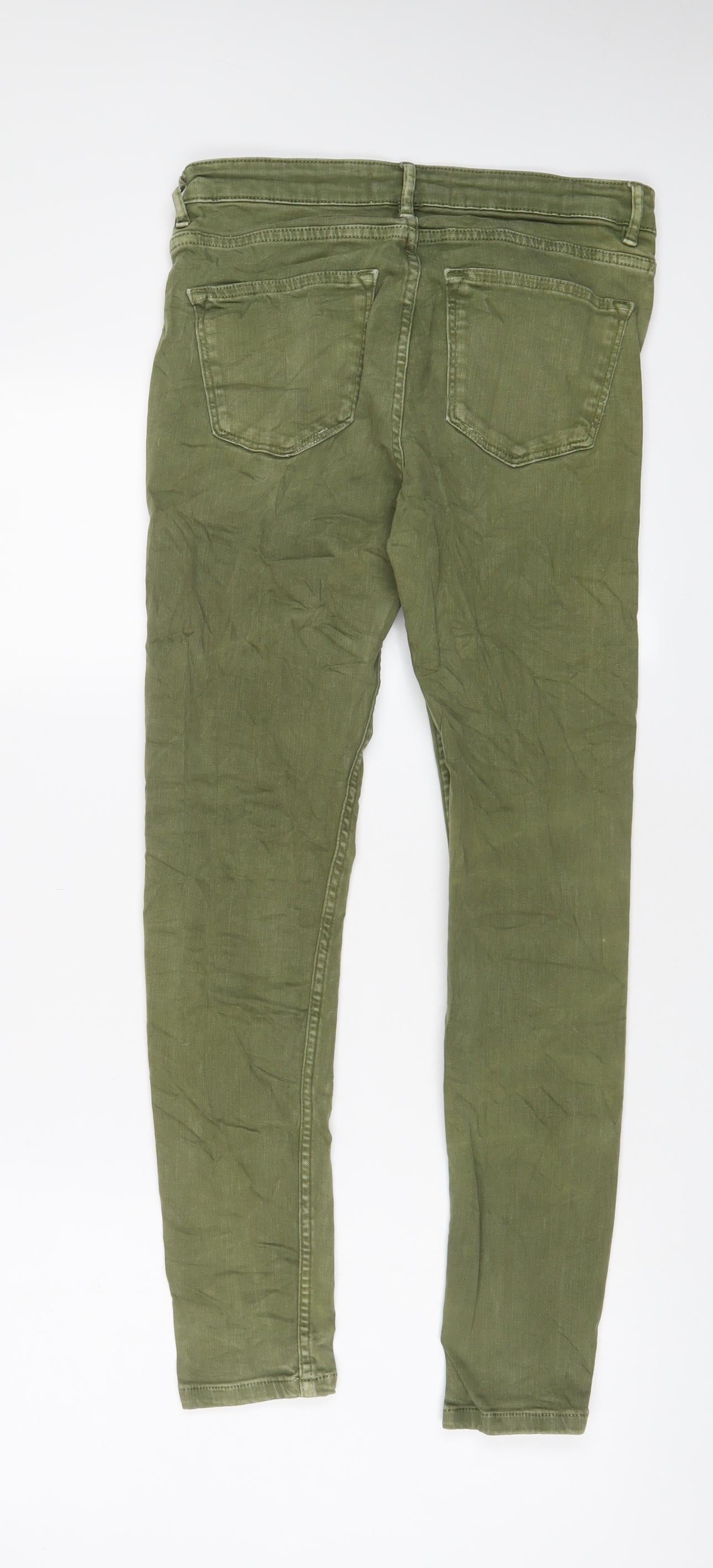 Zara Womens Green Cotton Skinny Jeans Size 8 L27 in Regular Zip