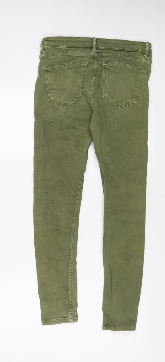 Zara Womens Green Cotton Skinny Jeans Size 8 L27 in Regular Zip
