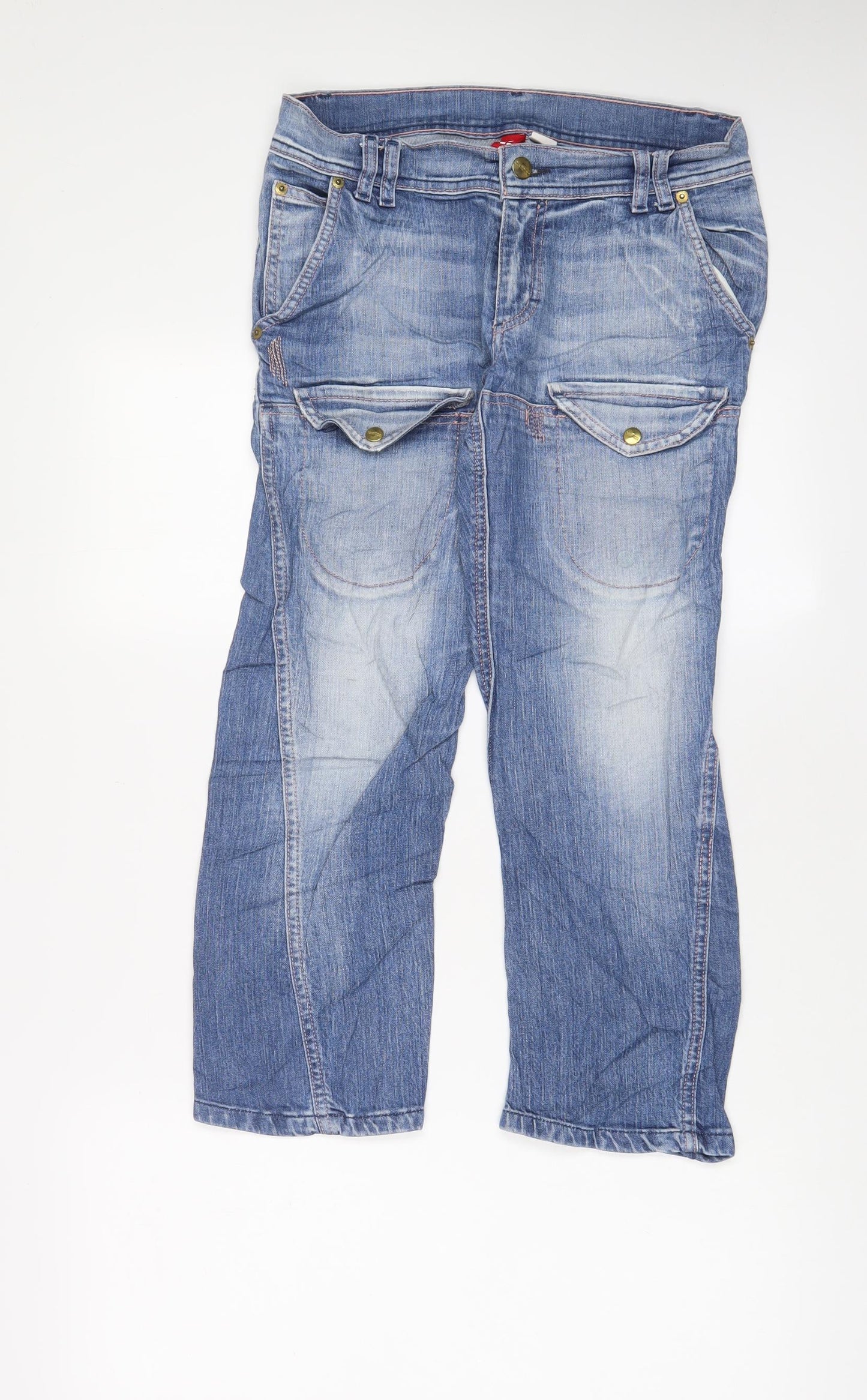 Womens UK Size 28 in H&M Regular Fit Cropped Blue Jeans