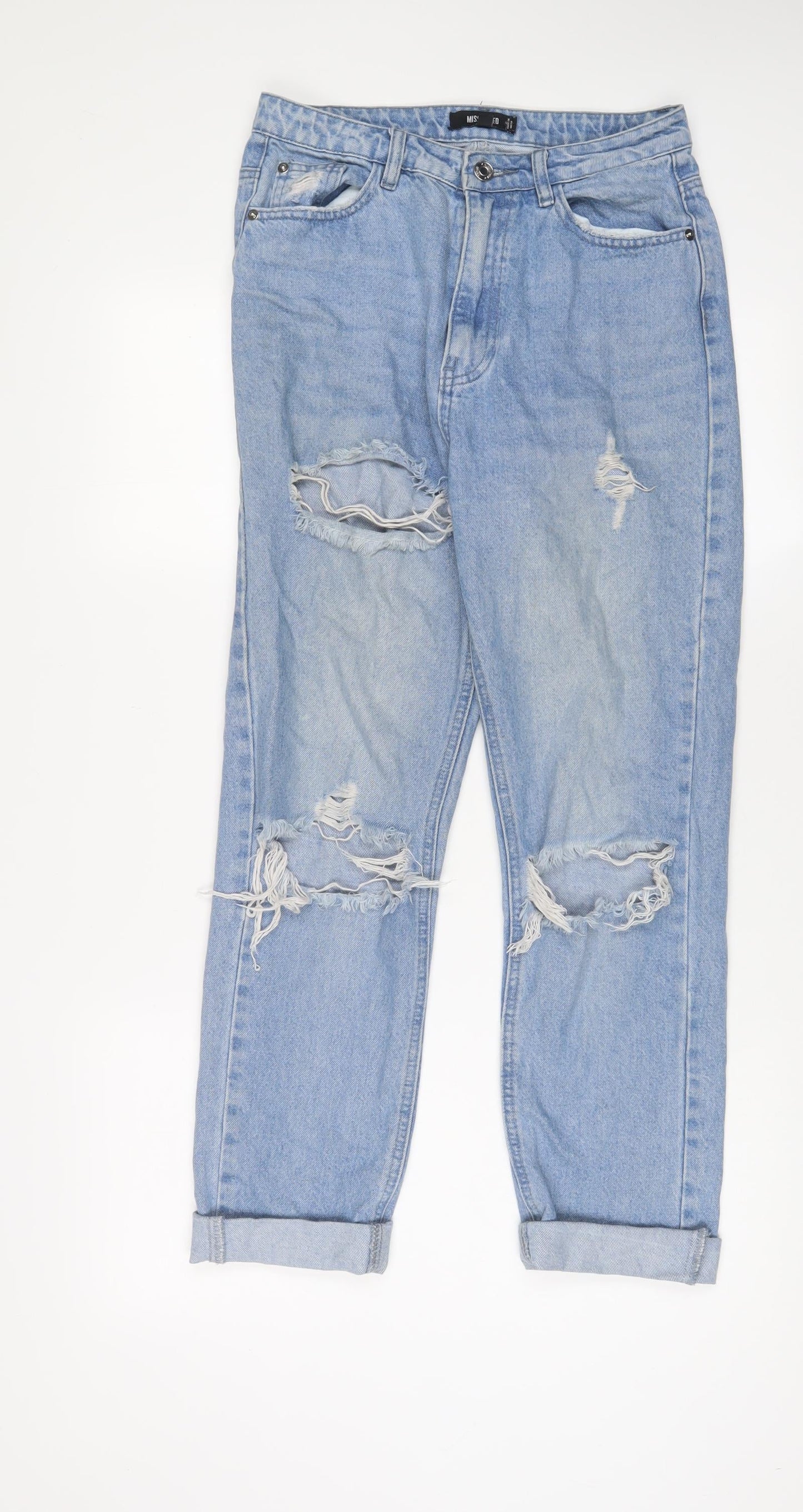 Missguided Womens Blue Cotton Straight Jeans Size 8 L27 in Regular Zip