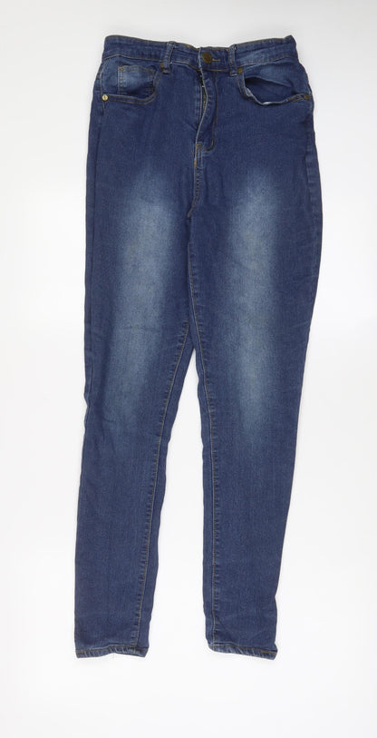 Boohoo Womens Blue Cotton Skinny Jeans Size 12 L29 in Regular Zip - Pockets