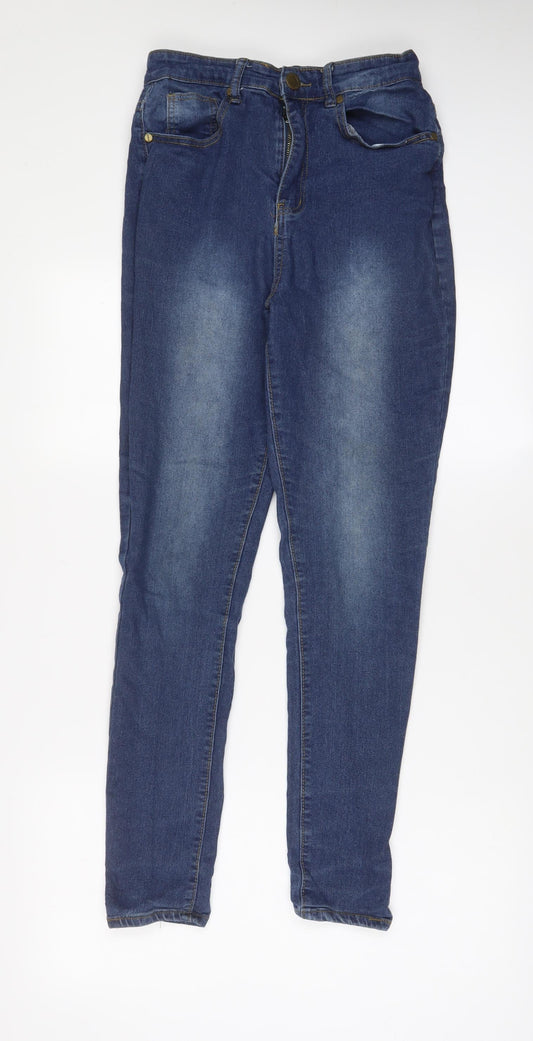 Boohoo Womens Blue Cotton Skinny Jeans Size 12 L29 in Regular Zip - Pockets