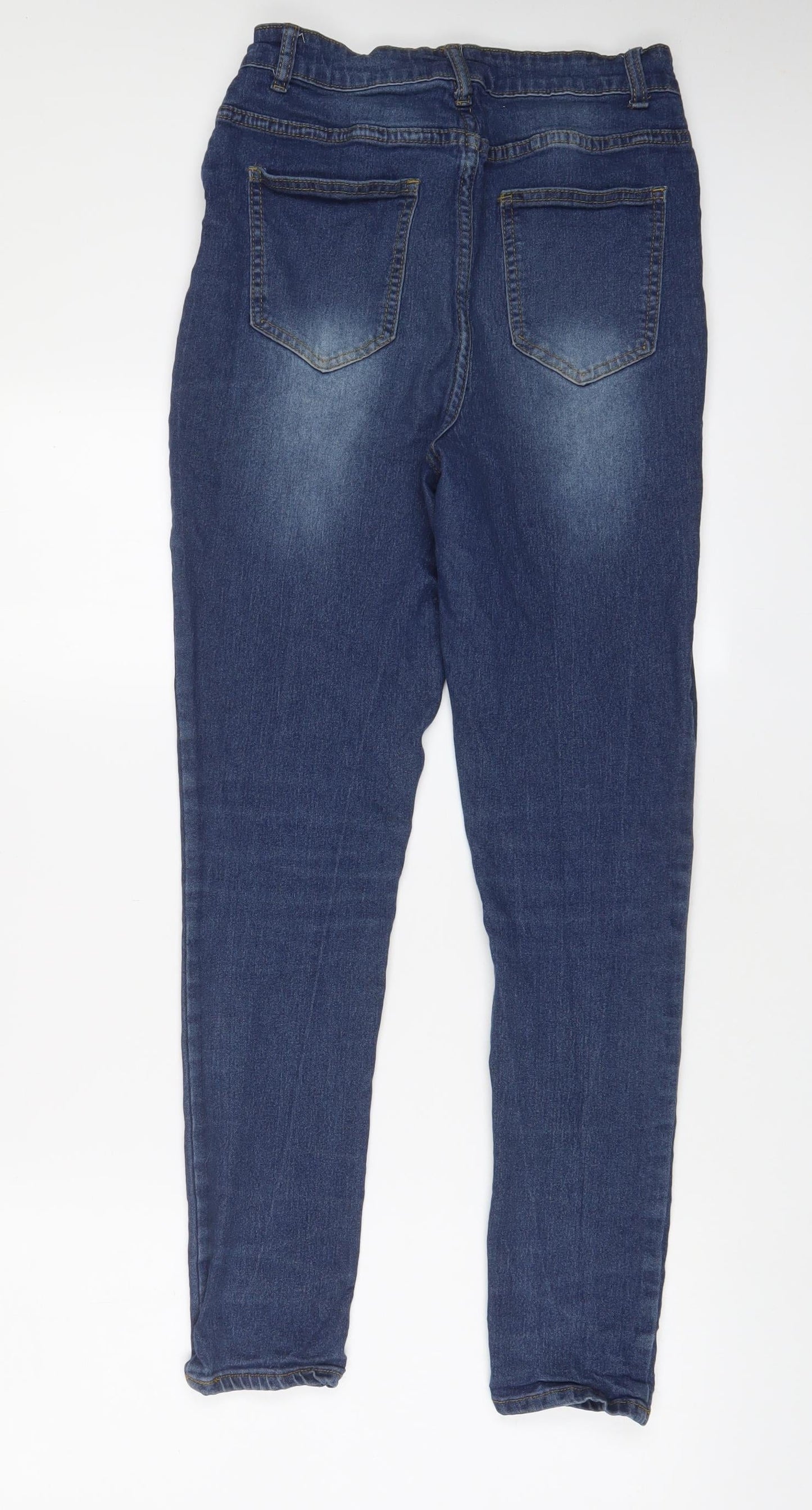 Boohoo Womens Blue Cotton Skinny Jeans Size 12 L29 in Regular Zip - Pockets