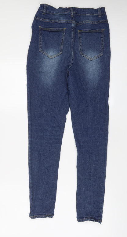 Boohoo Womens Blue Cotton Skinny Jeans Size 12 L29 in Regular Zip - Pockets