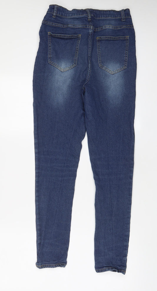 Boohoo Womens Blue Cotton Skinny Jeans Size 12 L29 in Regular Zip - Pockets