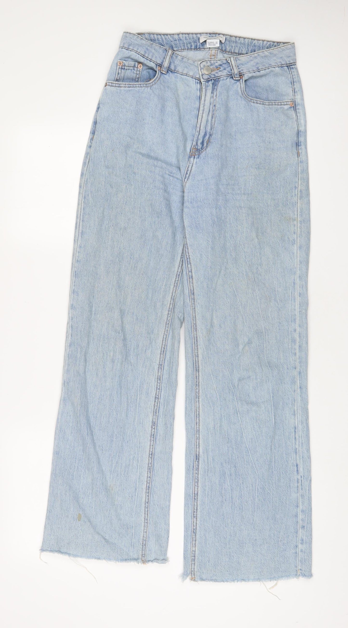 Urban Revivo Womens Blue Cotton Wide-Leg Jeans Size 6 L30 in Regular Zip