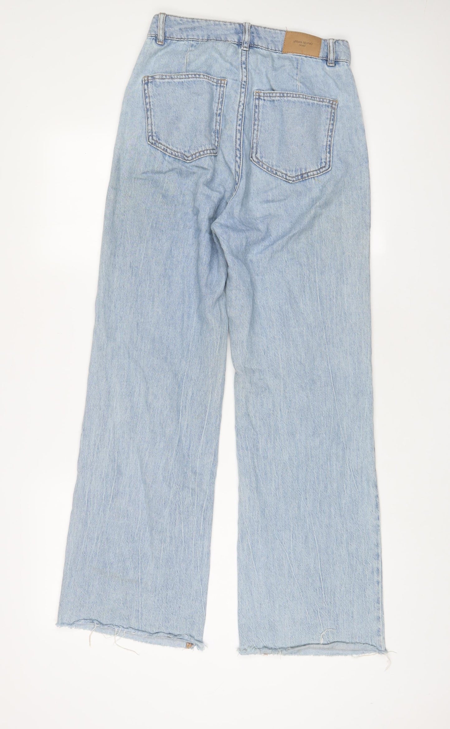 Urban Revivo Womens Blue Cotton Wide-Leg Jeans Size 6 L30 in Regular Zip