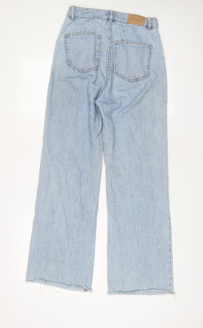 Urban Revivo Womens Blue Cotton Wide-Leg Jeans Size 6 L30 in Regular Zip