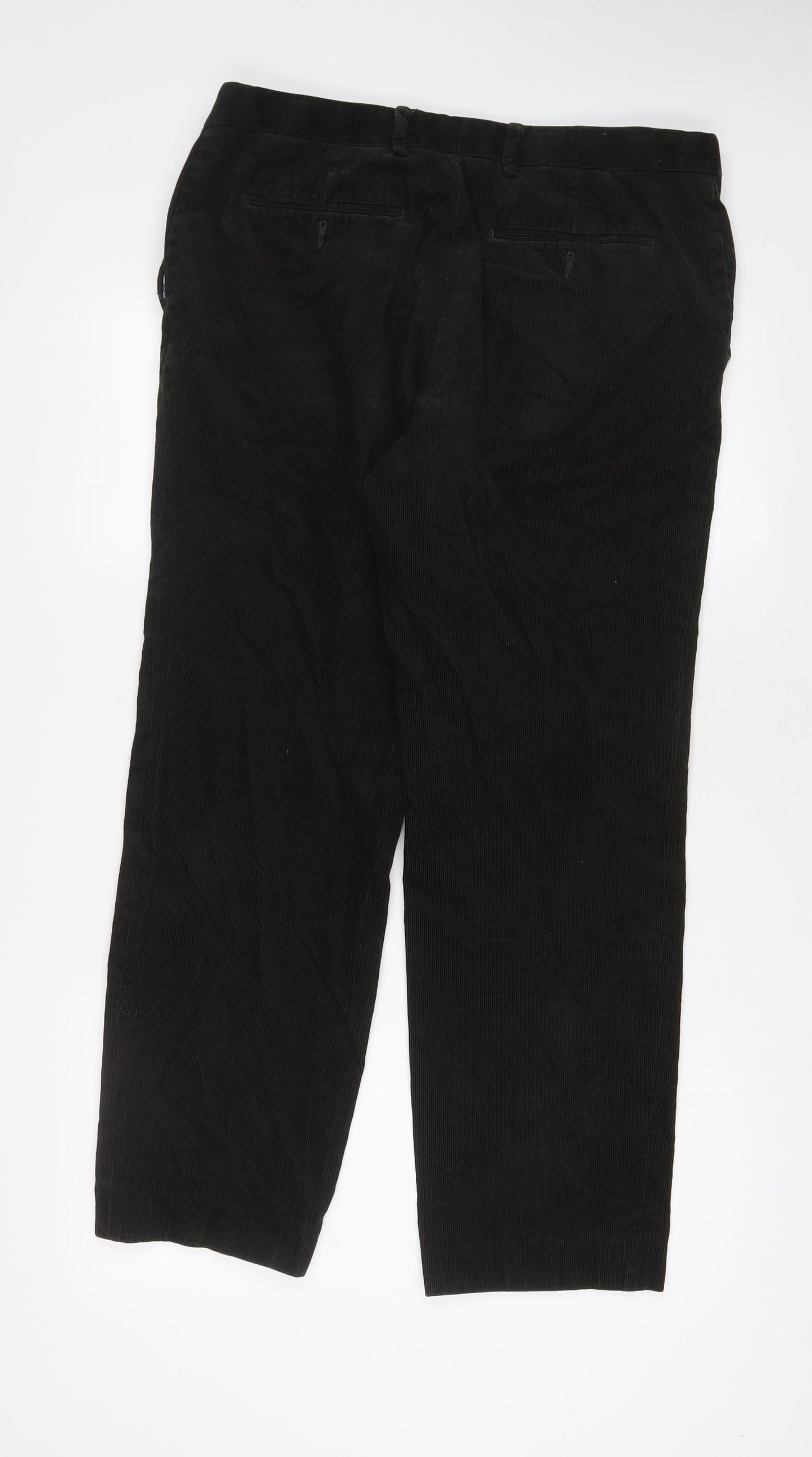 Marks and Spencer Mens Brown Cotton Trousers Size 34 in L33 in Regular Zip - Long Leg, Pockets
