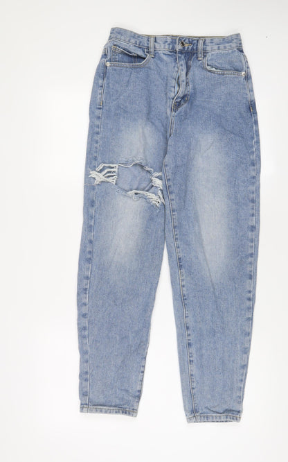 PRETTYLITTLETHING Womens Blue Cotton Straight Jeans Size 6 L28 in Regular Zip