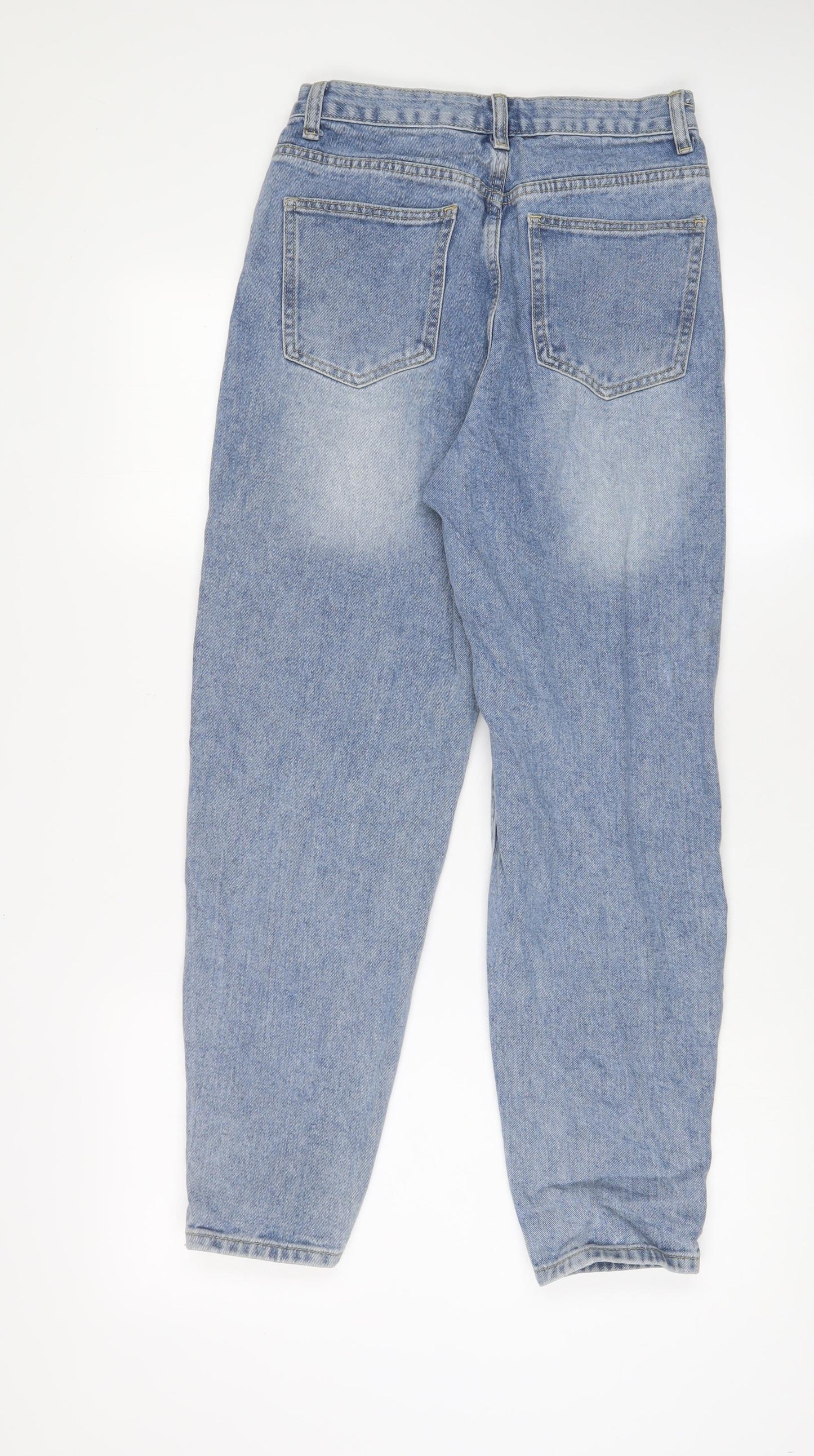 PRETTYLITTLETHING Womens Blue Cotton Straight Jeans Size 6 L28 in Regular Zip