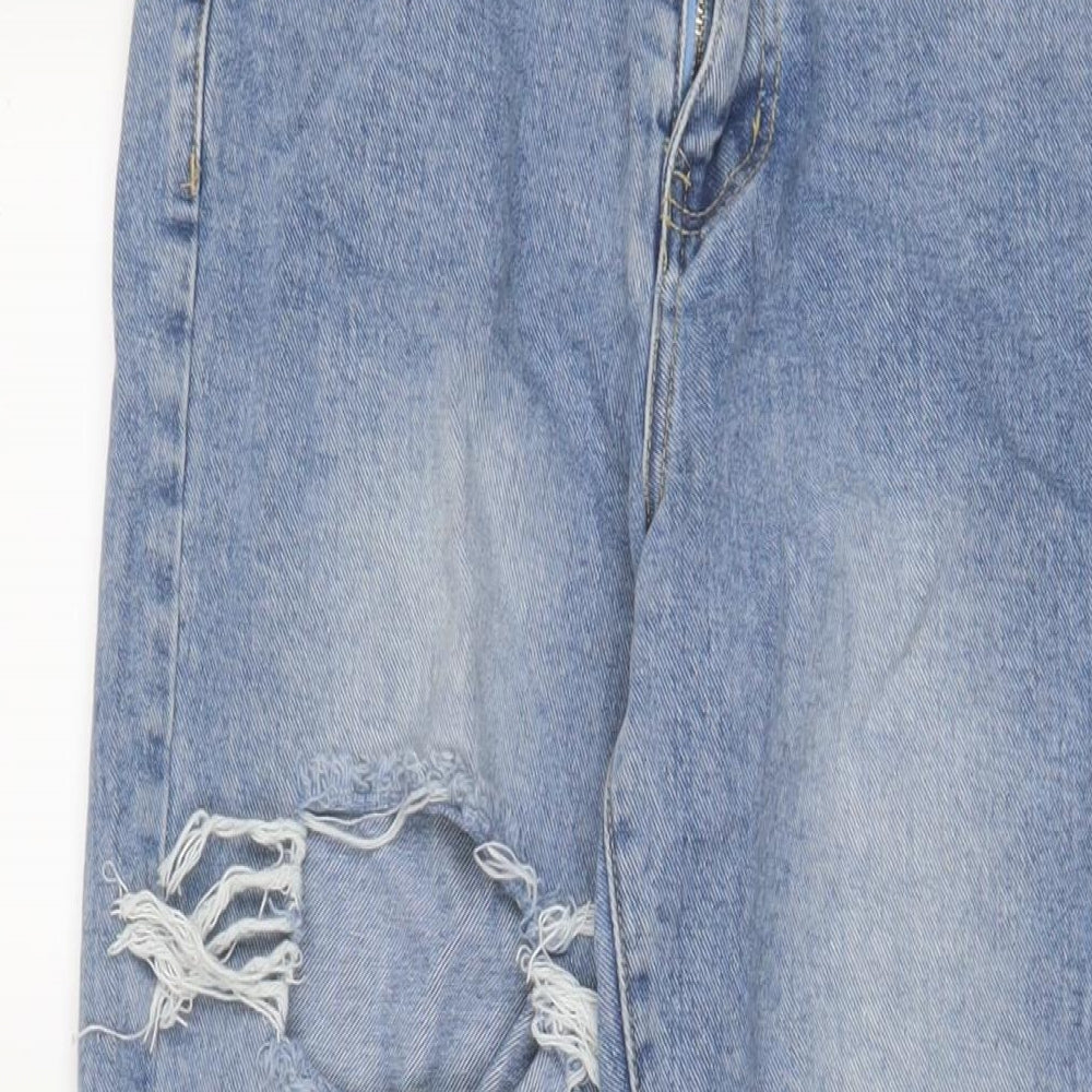 PRETTYLITTLETHING Womens Blue Cotton Straight Jeans Size 6 L28 in Regular Zip