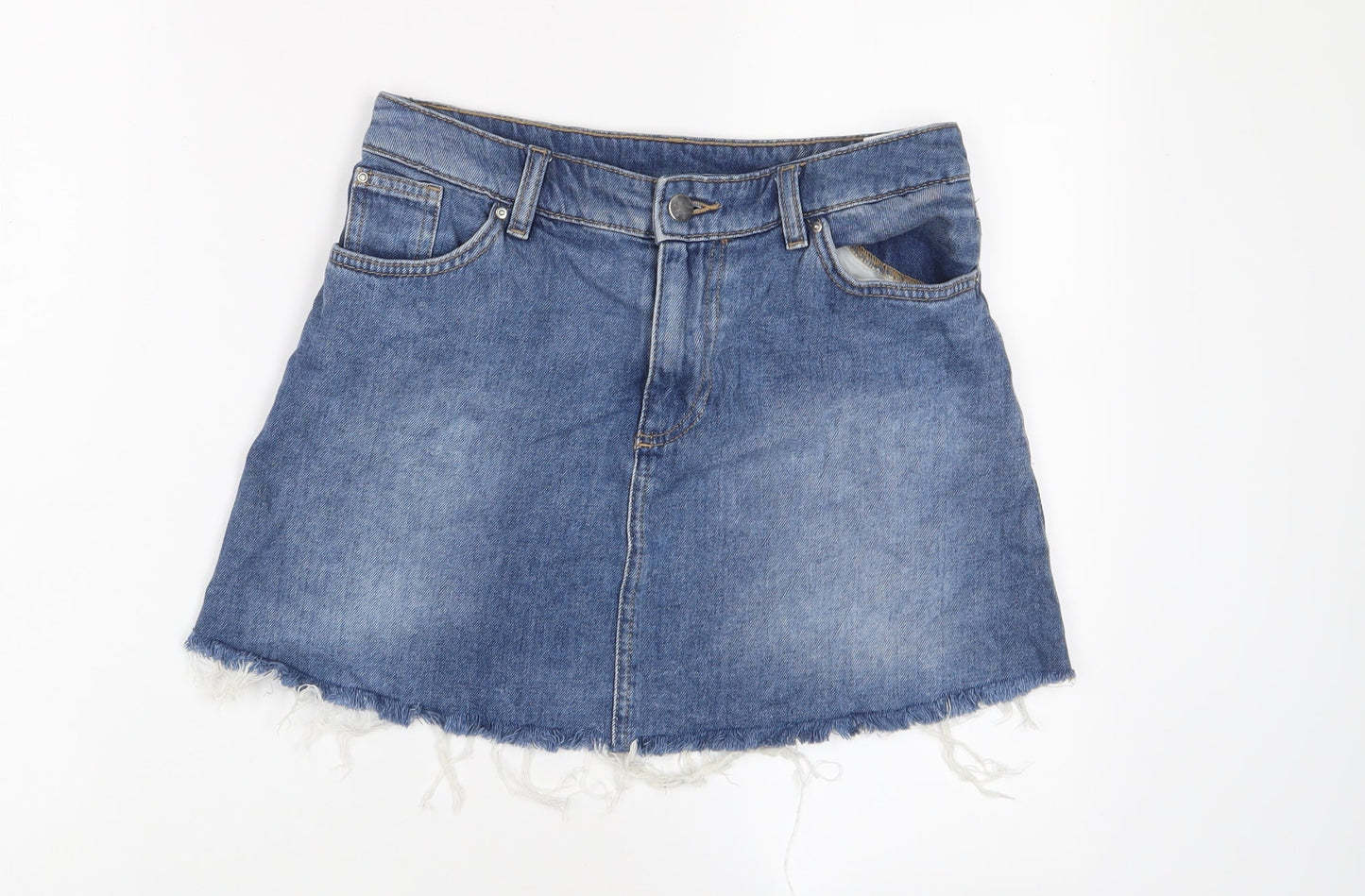 H&M Womens Blue Cotton A-Line Skirt Size 10 Zip