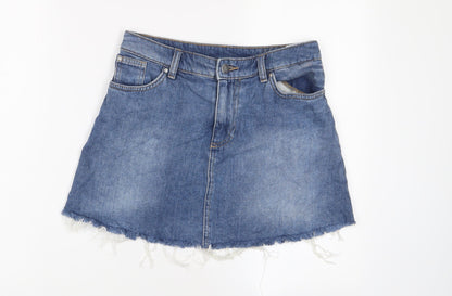 H&M Womens Blue Cotton A-Line Skirt Size 10 Zip