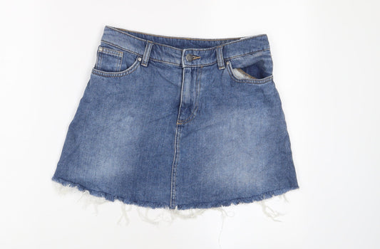H&M Womens Blue Cotton A-Line Skirt Size 10 Zip