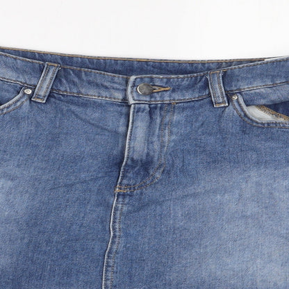 H&M Womens Blue Cotton A-Line Skirt Size 10 Zip