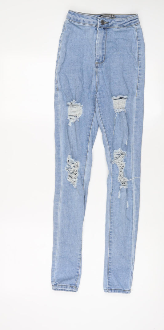 PRETTYLITTLETHING Womens Blue Cotton Skinny Jeans Size 4 L28 in Regular Zip