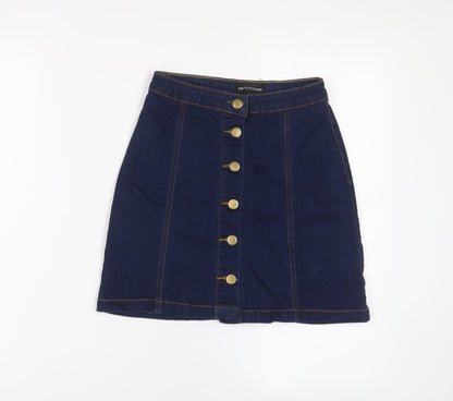 PRETTYLITTLETHING Womens Blue Cotton A-Line Skirt Size 4 Button
