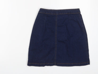 PRETTYLITTLETHING Womens Blue Cotton A-Line Skirt Size 4 Button