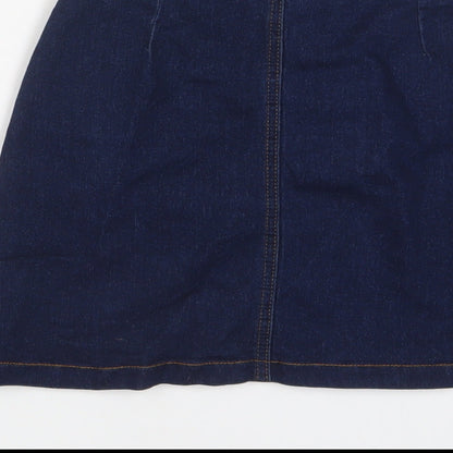 PRETTYLITTLETHING Womens Blue Cotton A-Line Skirt Size 4 Button