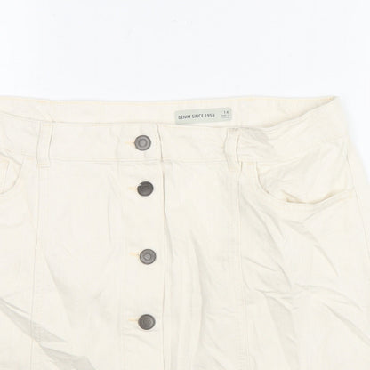 Per Una Womens Ivory Cotton A-Line Skirt Size 14 Zip