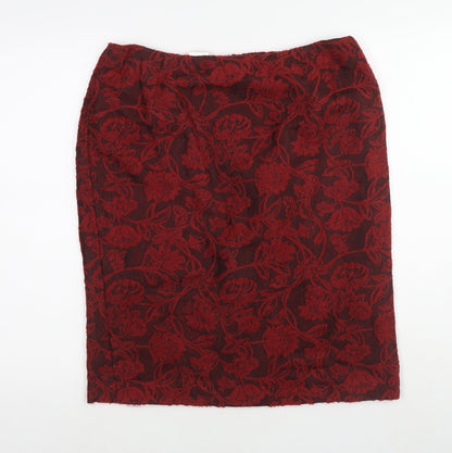 Alex&Co. Womens Red Floral Acrylic A-Line Skirt Size 16 Zip