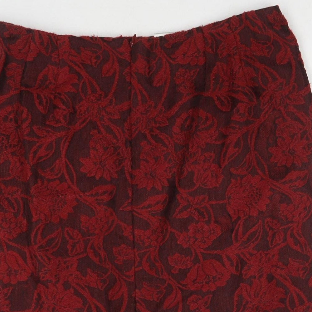 Alex&Co. Womens Red Floral Acrylic A-Line Skirt Size 16 Zip
