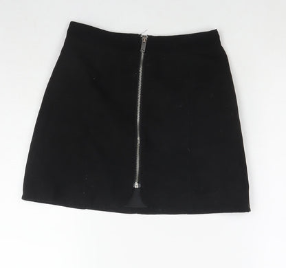 H&M Womens Black Polyester A-Line Skirt Size 6 Zip
